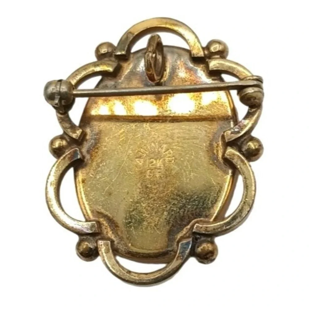 Winard Intaglio Cameo Brooch Pin‎ Pendant Black Glass 12k GF Jewelry Vintage
